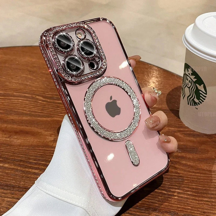Luxury Glass Camera Lens MagSafe Magnetic Case for iPhone 11, 12, 13, 14, 15, and 16 Pro Max with Stylish Design