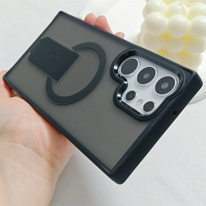 Luxury Magsafe Magnetic Stand Case for Samsung S23/S24/S25 Ultra with Plating Lens Protection and Wireless Charging Compatibility