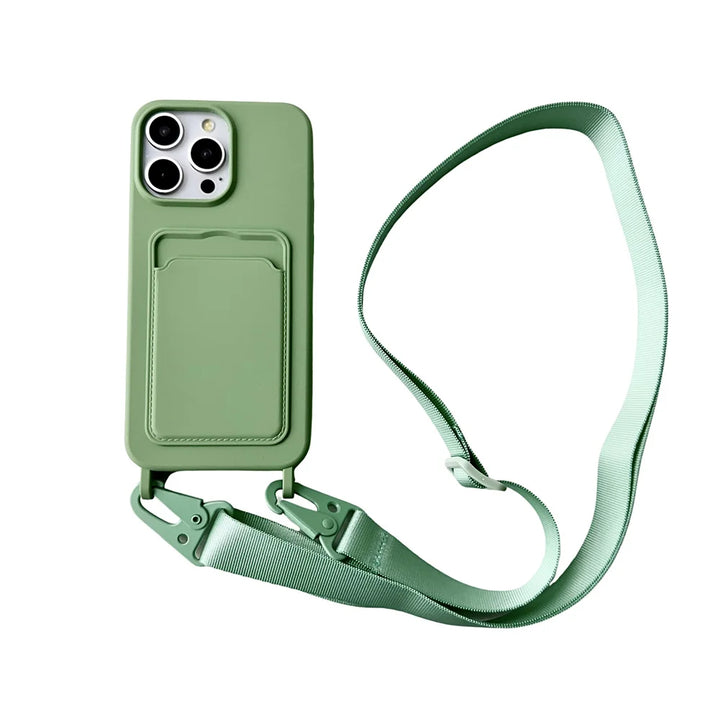 Crossbody Lanyard Necklace Rope Wallet Silicone Case For iPhone 16 15 Plus 14 13 12 11 Pro Max Slot Card Holder Plain Back Cover