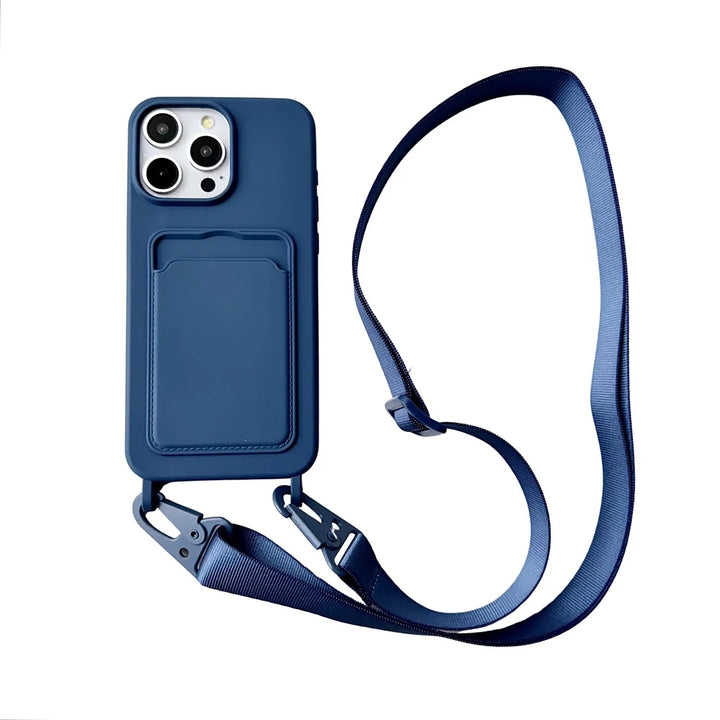 Crossbody Lanyard Necklace Rope Wallet Silicone Case For iPhone 16 15 Plus 14 13 12 11 Pro Max Slot Card Holder Plain Back Cover