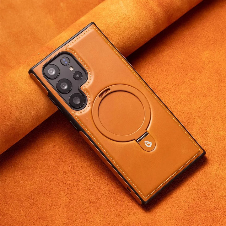 Magnetic Leather Phone Case S25 Ultra with Ring Stand for Samsung S25/S24/S23/S22 Ultra/Plus