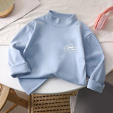 Light blue sweatshirt with a logo on a white surface