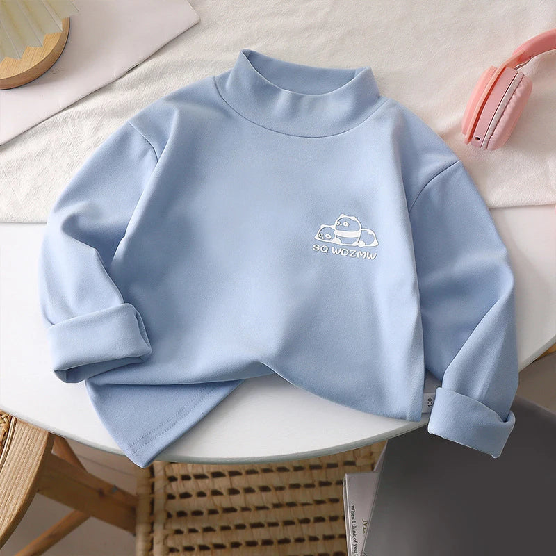 Light blue sweatshirt with a logo on a white surface