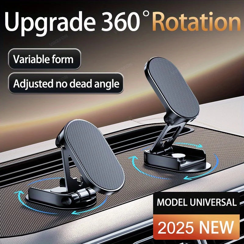360-degree rotation car phone holder with text on a car dashboard background