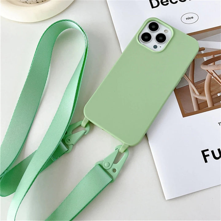 Crossbody Necklace Strap Lanyard Matte Silicone Case For iPhone 16 15 14 Pro Max 11 12 13 XR X XS 6 7 8 Plus SE Shockproof Cover