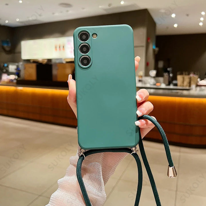 Crossbody Lanyard Silicone Case for Samsung Galaxy S23 S24 Ultra A54 A53 A35 5G – Soft Phone Cover