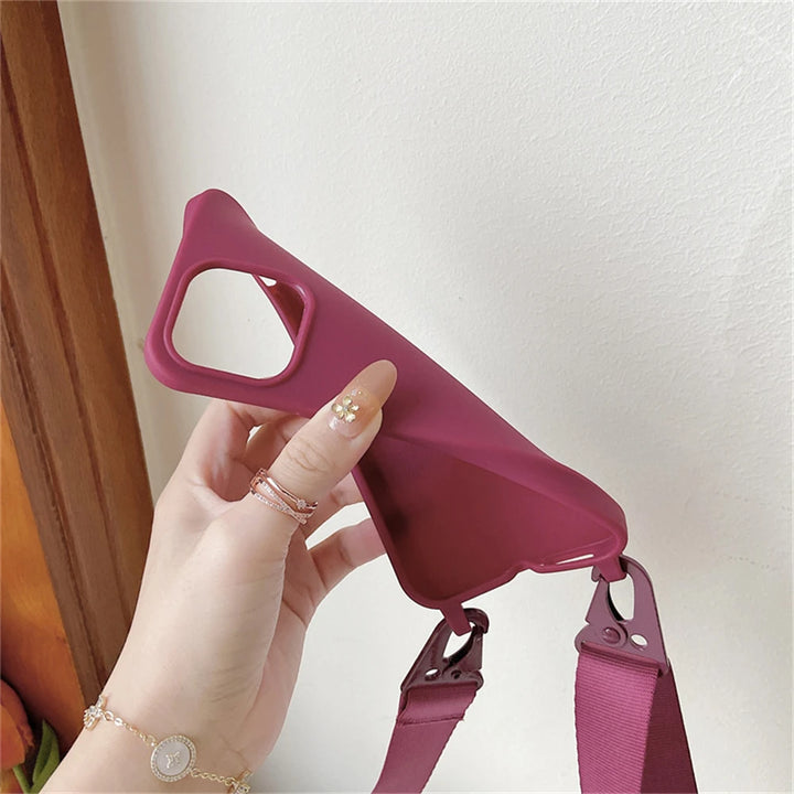Crossbody Necklace Strap Lanyard Matte Silicone Case For iPhone 16 15 14 Pro Max 11 12 13 XR X XS 6 7 8 Plus SE Shockproof Cover