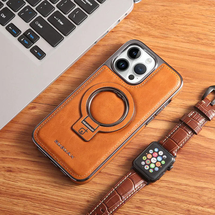 Invisible Stand Leather Case for iPhone 11/12/13/14/15/16 Pro Max, Magsafe