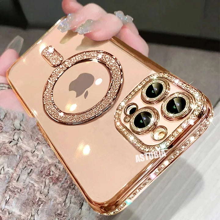 Luxury Glass Camera Lens MagSafe Magnetic Case for iPhone 11, 12, 13, 14, 15, and 16 Pro Max with Stylish Design