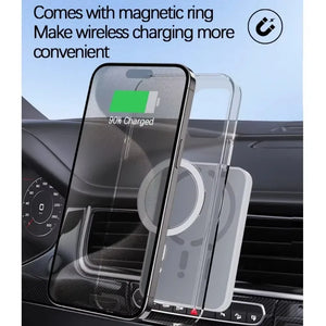 Wireless charging device with magnetic ring on a car dashboard