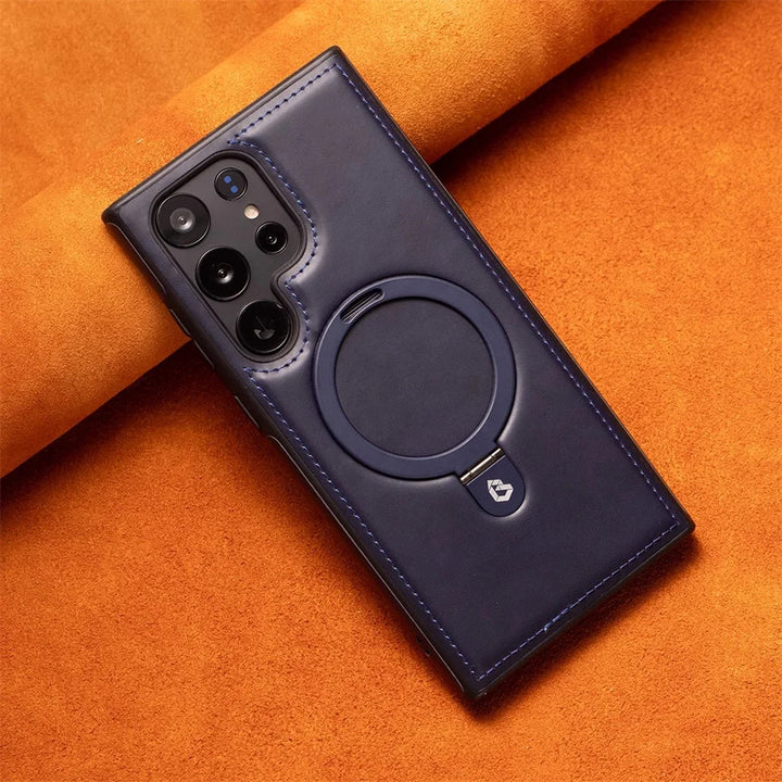 Magnetic Leather Phone Case S25 Ultra with Ring Stand for Samsung S25/S24/S23/S22 Ultra/Plus