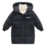 Black puffer coat with white turtleneck on a white background