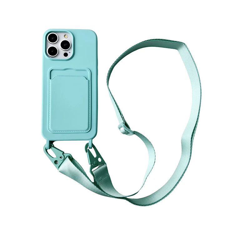 Crossbody Lanyard Necklace Rope Wallet Silicone Case For iPhone 16 15 Plus 14 13 12 11 Pro Max Slot Card Holder Plain Back Cover