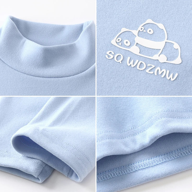 Collage of a light blue fabric with close-up details and a logo.