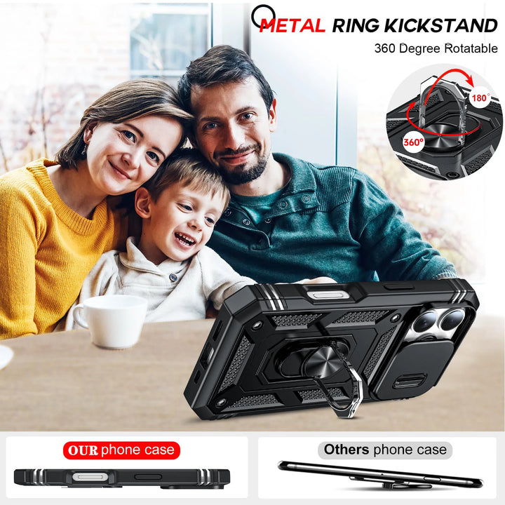 Military Grade iPhone Case with 360 Degree Kickstand & Camera Slide – Full Protection for iPhone 16 15 14 13 12 11