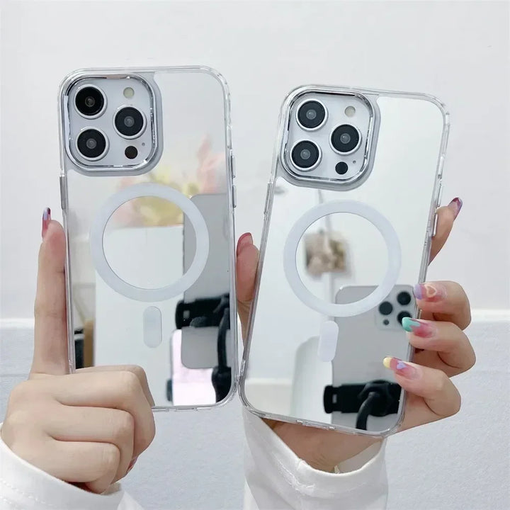 Magnetic Mirror Case for iPhone 16 15 14 13 12 Pro Max Ultra Thin Shockproof Cover for MagSafe