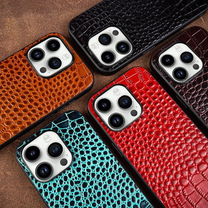 Crocodile Genuine Leather Shockproof Case for iPhone 16 14 13 12 15 Pro Max
