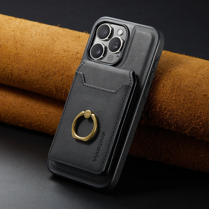 Leather Card Slot Ring Magnetic Wallet Case for iPhone 16 15 Pro Max 14 Plus 13 12
