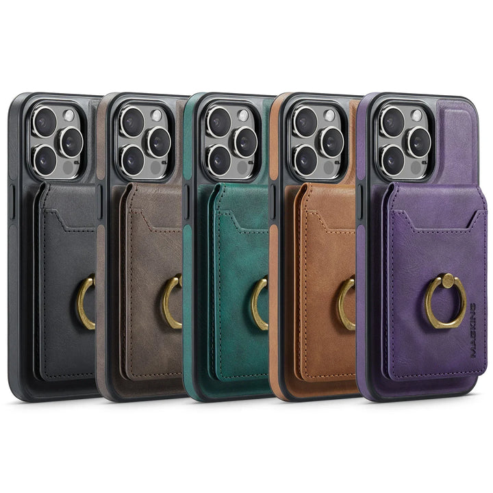 Leather Card Slot Ring Magnetic Wallet Case for iPhone 16 15 Pro Max 14 Plus 13 12