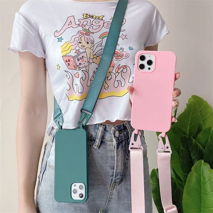 Soft Crossbody Lanyard Case for Samsung Galaxy A12-A72, Anti-Scratch Plain Design