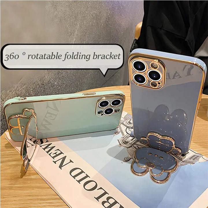 Mirror Rabbit Strap Plating Case for iPhone 14 13 12 11 Pro Max - Glossy, Anti-Scratch, Dustproof with Lanyard