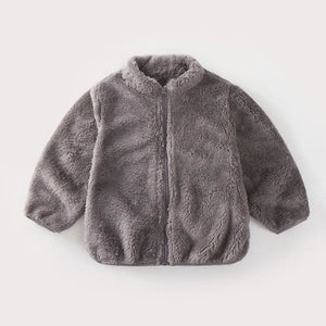 Gray fleece jacket on a white background