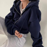 Women’s Fleece-Lined Cropped Hoodie Zip-Up Sweatshirt