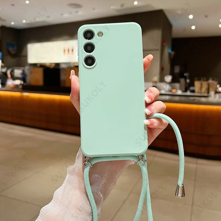 Crossbody Lanyard Silicone Case for Samsung Galaxy S23 S24 Ultra A54 A53 A35 5G – Soft Phone Cover