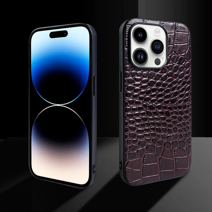 Crocodile Genuine Leather Shockproof Case for iPhone 16 14 13 12 15 Pro Max