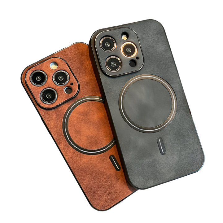 Luxury Matte Leather MagSafe Case for iPhone 16 Pro Max, Shockproof & Wireless Charging Compatible