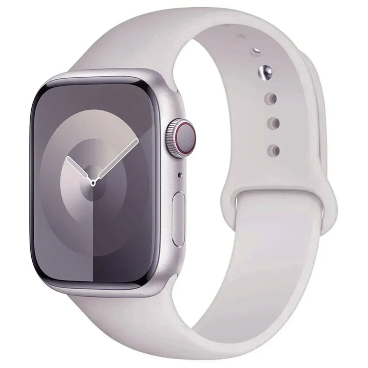 Silicone sport band for Apple Watch, compatible with Series 9/8/7/6/5/SE/Ultra, shown in vibrant colors.