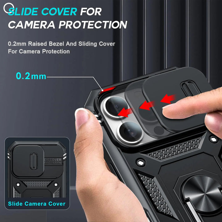 Military Grade iPhone Case with 360 Degree Kickstand & Camera Slide – Full Protection for iPhone 16 15 14 13 12 11