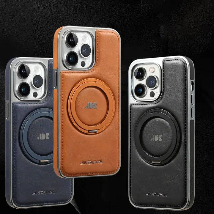 Invisible Stand Leather Case for iPhone 12 13 14 15 Pro Max Magnetic Holder
