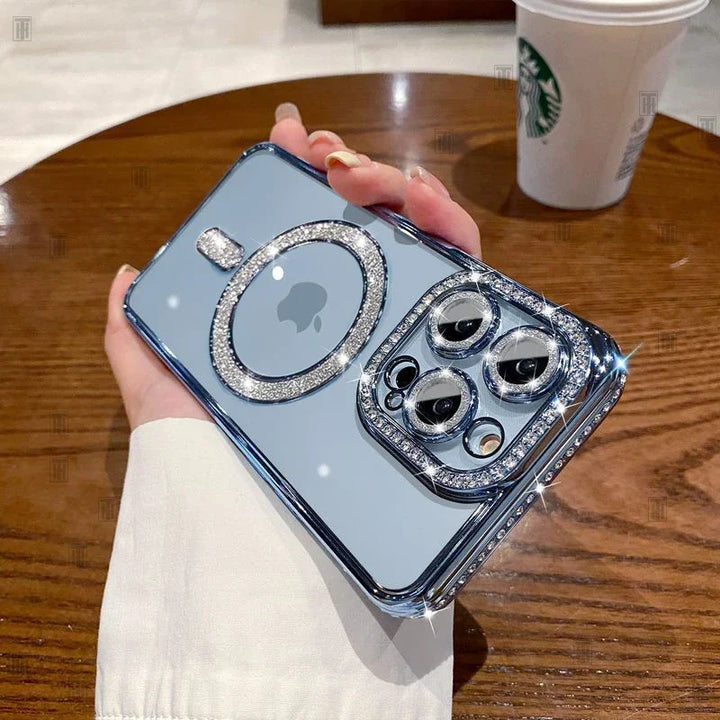 MagSafe Glitter Rhinestone Case for iPhone 16 15 14 13 12 11 Pro Max – Bling & Transparent Design with Wireless Charging