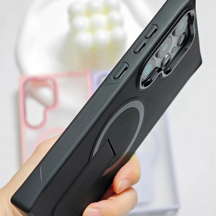 Luxury Magsafe Magnetic Stand Case for Samsung S23/S24/S25 Ultra with Plating Lens Protection and Wireless Charging Compatibility