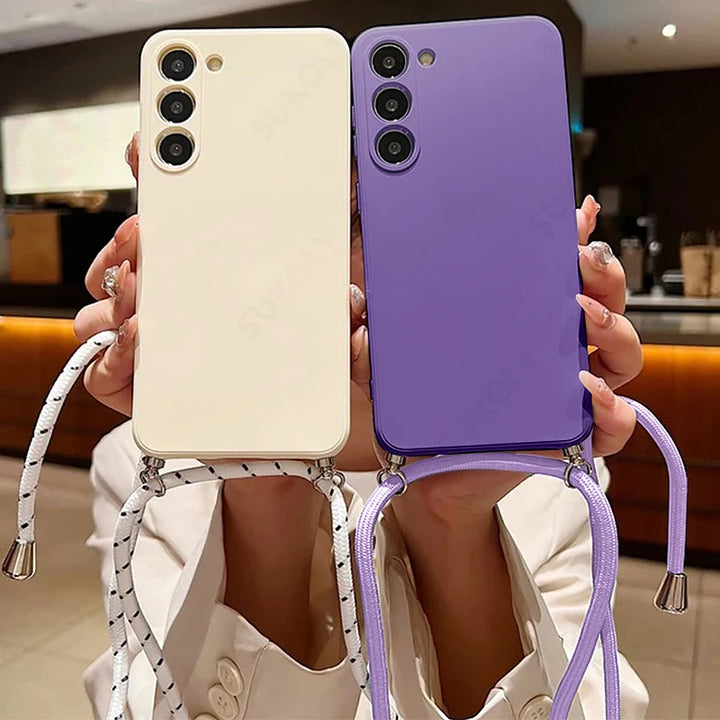 Crossbody Lanyard Silicone Case for Samsung Galaxy S23 S24 Ultra A54 A53 A35 5G – Soft Phone Cover