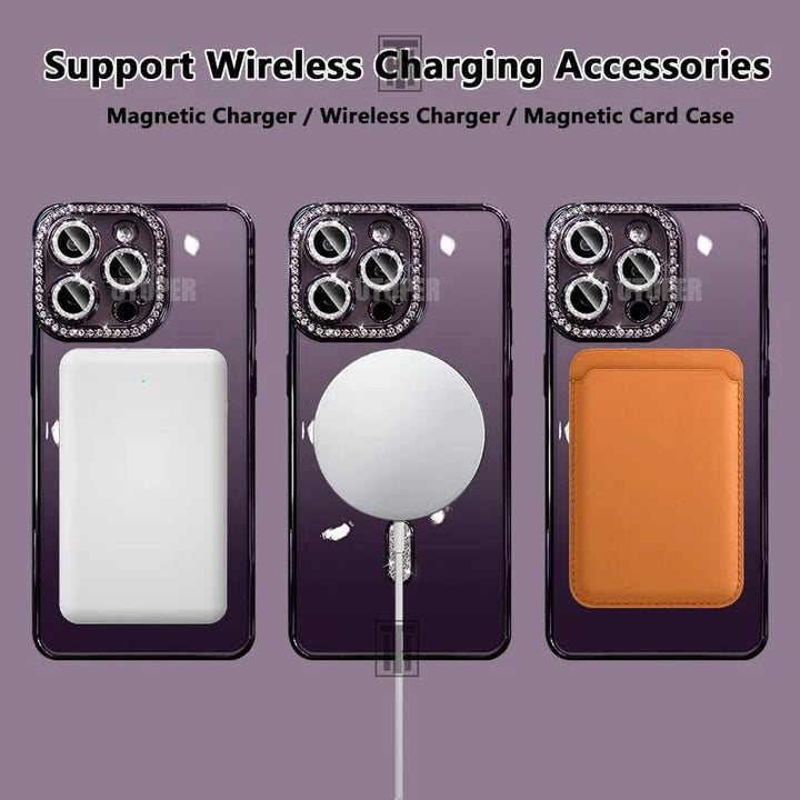 MagSafe Glitter Rhinestone Case for iPhone 16 15 14 13 12 11 Pro Max – Bling & Transparent Design with Wireless Charging