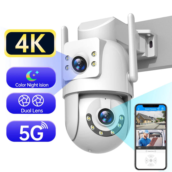 4K 8MP HD Wifi PTZ Camera Outdoor 5G Wifi Dual Lens Security IP Cameras 5X Zoom AI Tracking ONVIF CCTV Surveillance Camera