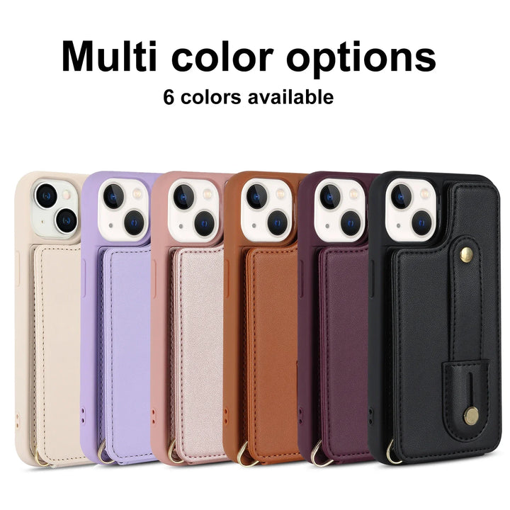Crossbody Leather Wallet Case for iPhone 16/15/14/13/12/11 with Card Slot, Wristband & Lanyard