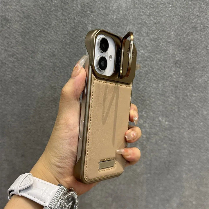 Armor Leather Case for iPhone 12 13 14 15 16 with Lens Bracket