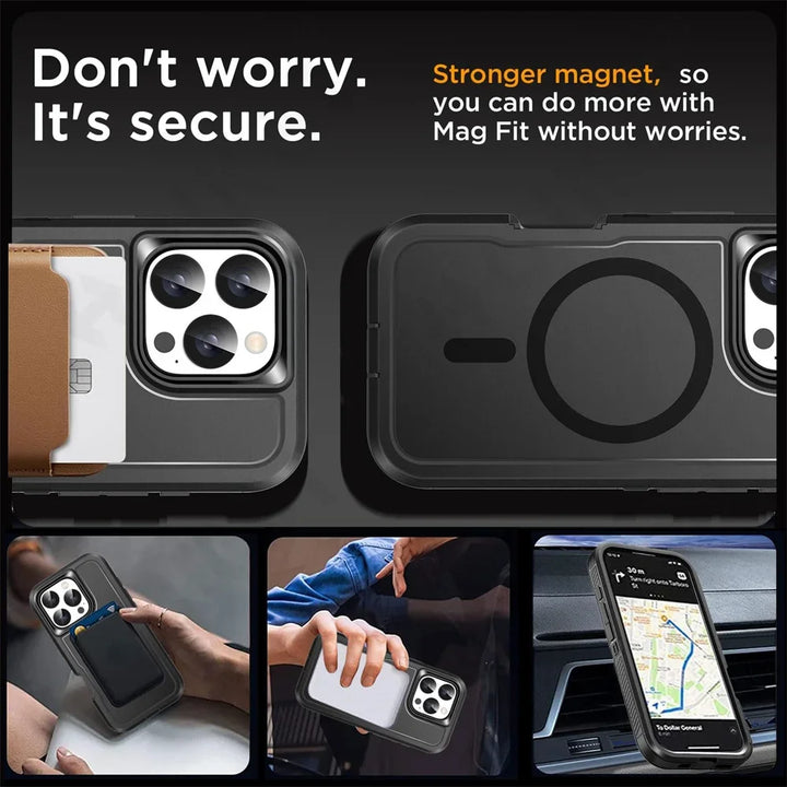 Heavy Duty Rugged Case for iPhone 16 15 14 13 12 – Shockproof Magnetic Armor Cover with Ring Stand & Slide Camera Protection