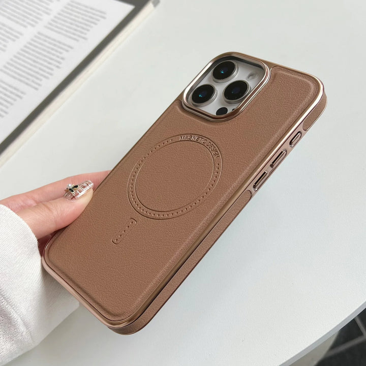 Luxury leather magnetic iPhone case with MagSafe compatibility, durable protection, fits iPhone 11, 12, 13, 14, 15, and 16 Pro Max.