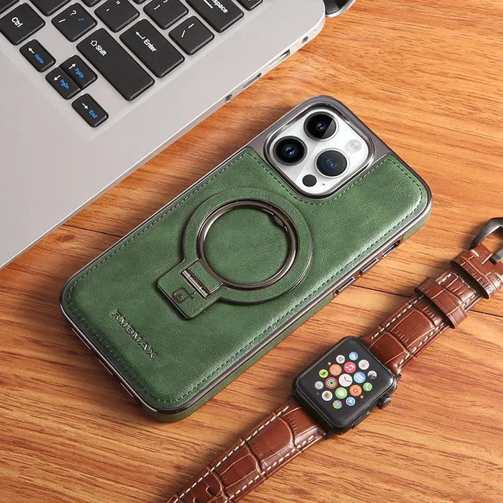 Invisible Stand Leather Case for iPhone 11/12/13/14/15/16 Pro Max, Magsafe