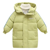 Light green puffer jacket with a hood on a white background