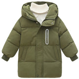 Green puffer jacket with a hood on a white background