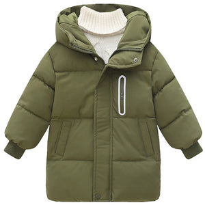Green puffer jacket with a hood on a white background