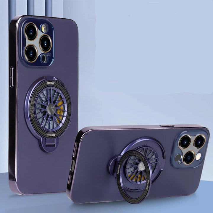Luxury gyro stand shockproof iPhone case with built-in stand, compatible with iPhone 11, 12, 13, 14, 15, and 16 Pro Max Plus.