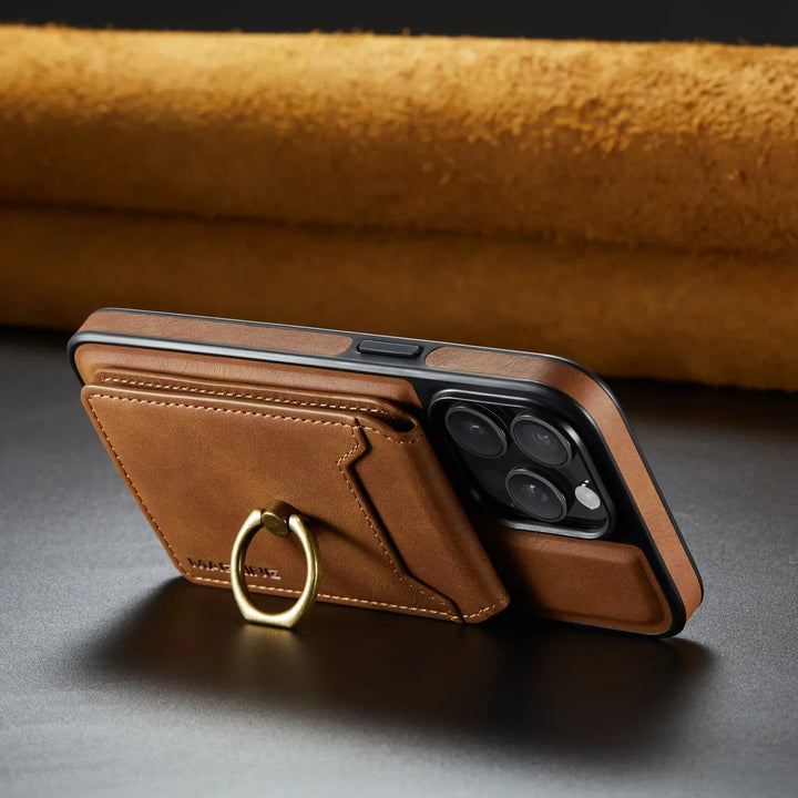 Leather Card Slot Ring Magnetic Wallet Case for iPhone 16 15 Pro Max 14 Plus 13 12