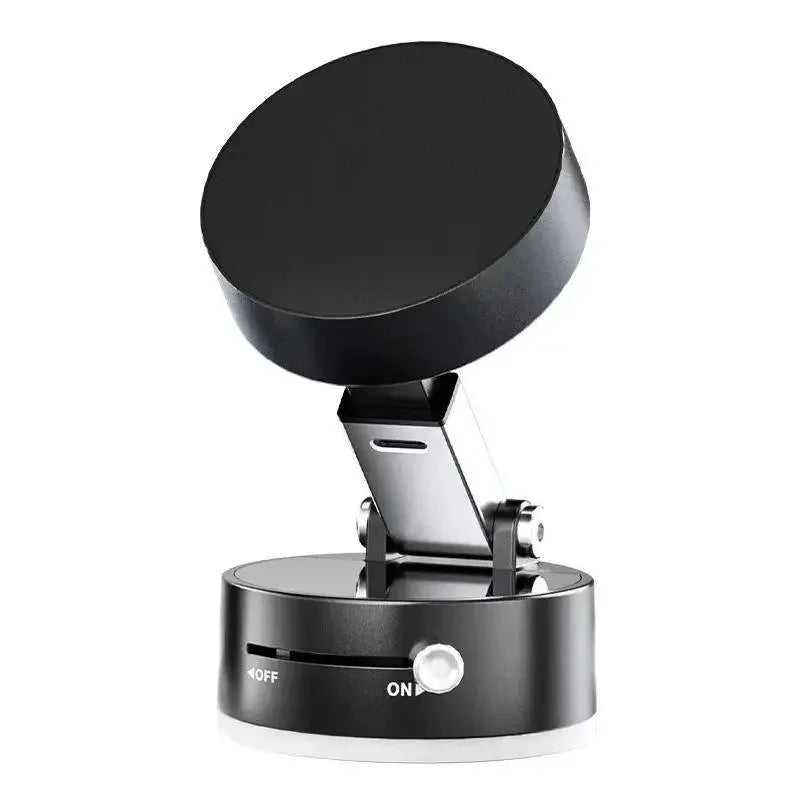 Black stand with a smartphone on a white background