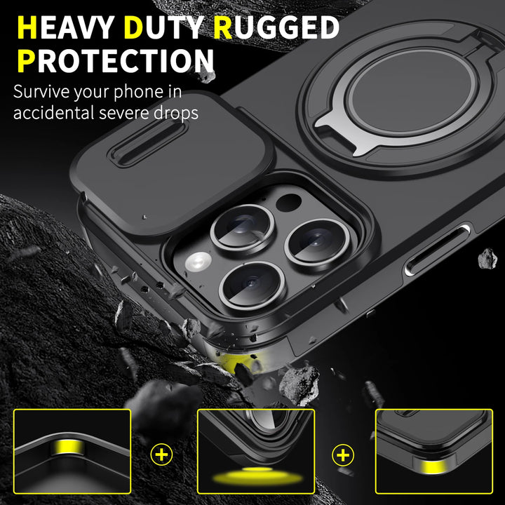 Heavy-Duty Rugged Magnetic Ring Stand Case for iPhone 16, 15, 14, 13, 12, 11 Pro Max Plus – Shockproof, Anti-Scratch, MagSafe Compatible